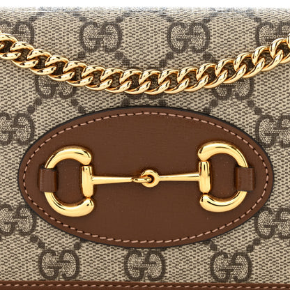 Gucci GG Supreme Monogram Azalea Calfskin Horsebit 1955 Wallet On Chain Beige Ebony Brown Sugar 9 of 11