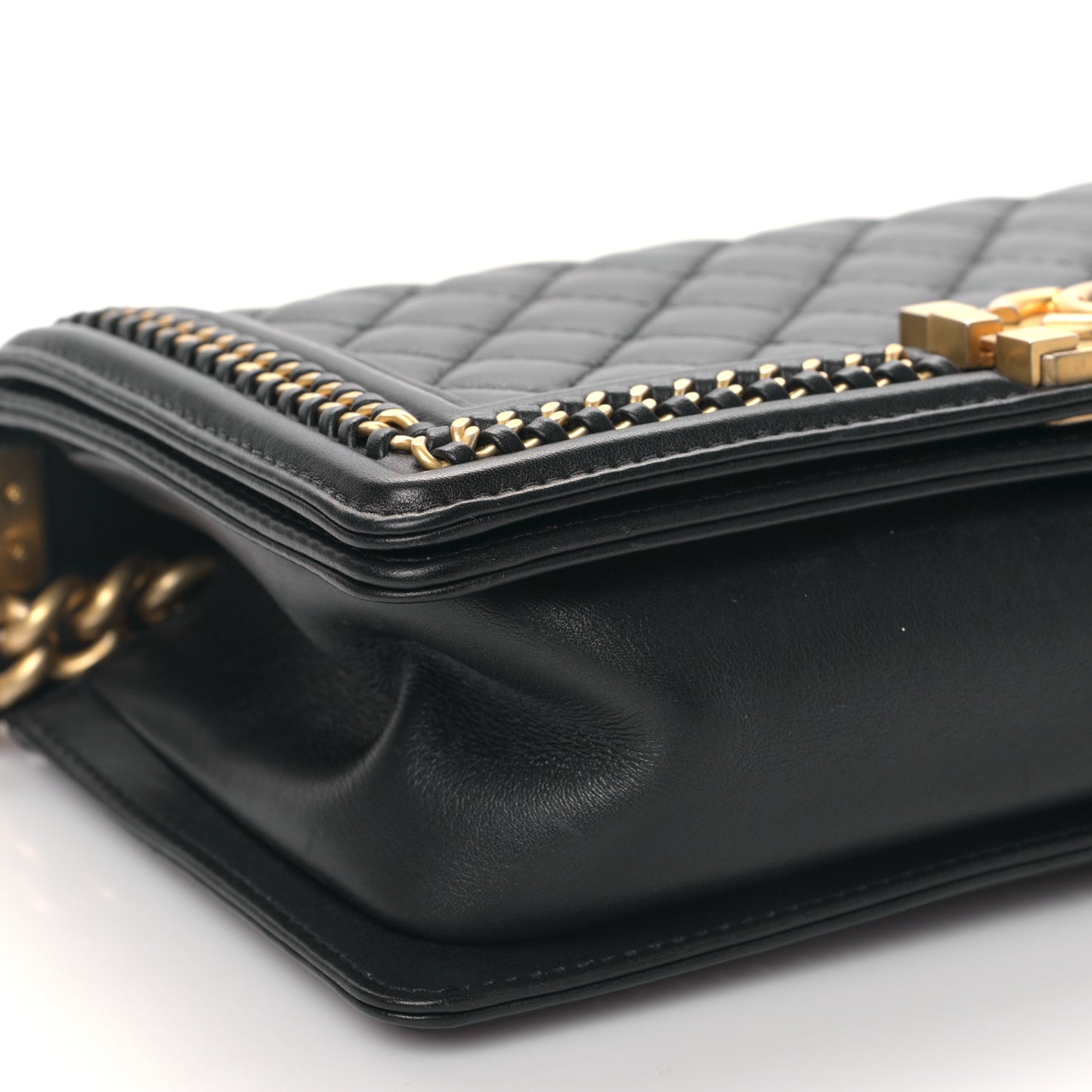 Calfskin Quilted Medium Boy Top Handle Flap Black