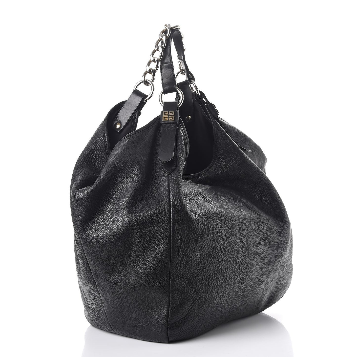 Leather Chain Hobo Shoulder Bag Black