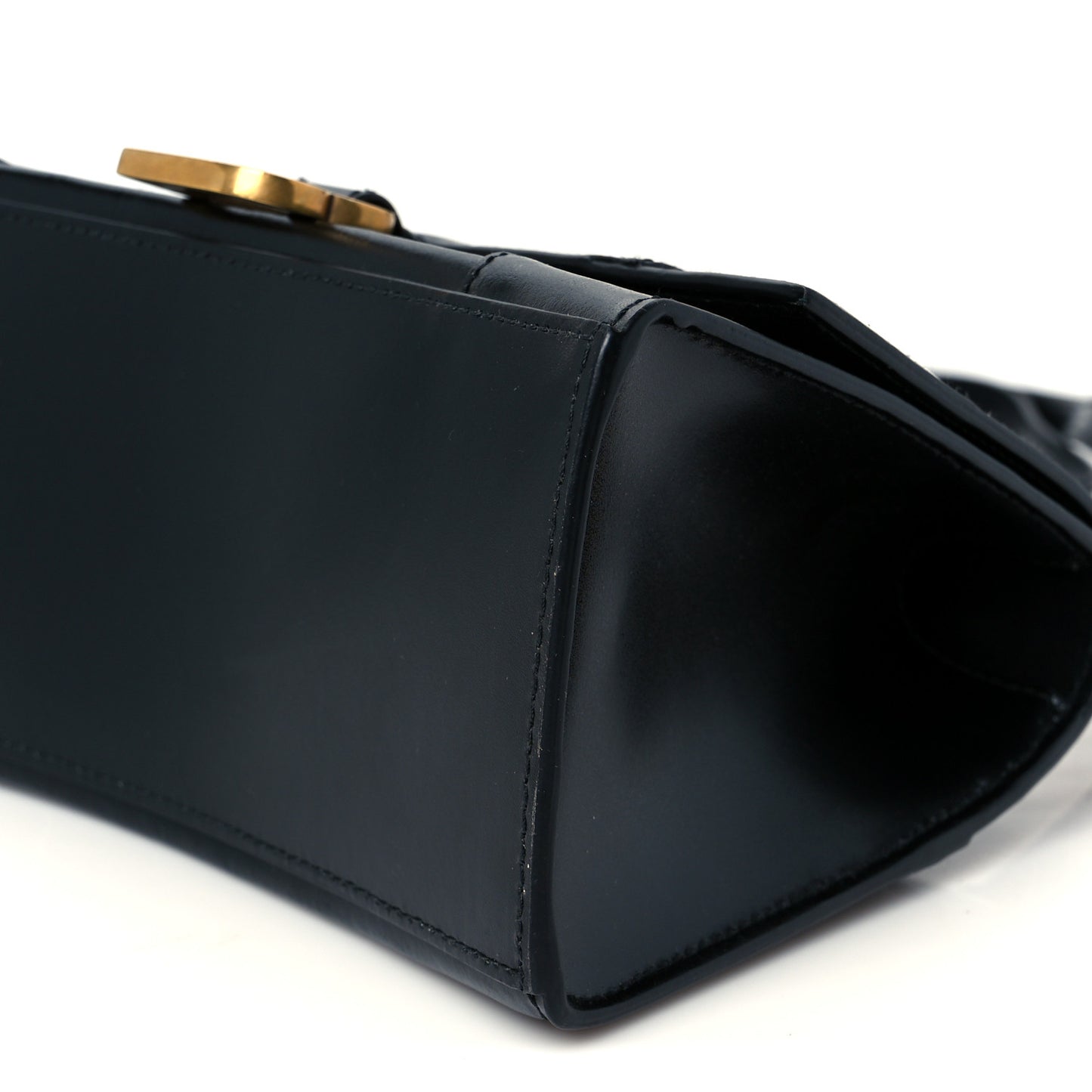Shiny Box Calfskin Small Hourglass Top Handle Bag Black