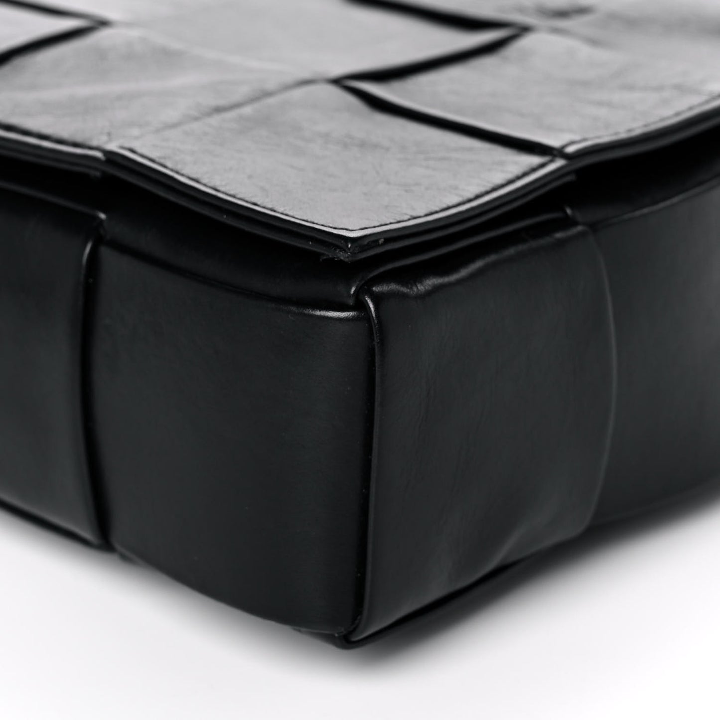 Paper Calfskin Maxi Intreccio Cassette Crossbody Bag Black