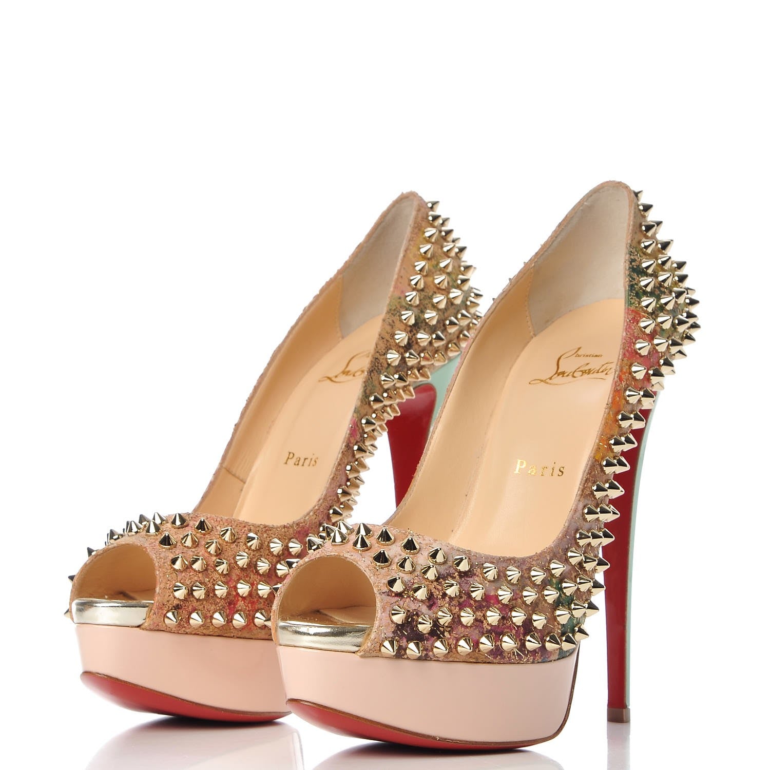 Christian Louboutin Cork Patent Bloom Print Lady Peep Spikes 150 Pumps 39.5 Multicolor 2 of 9