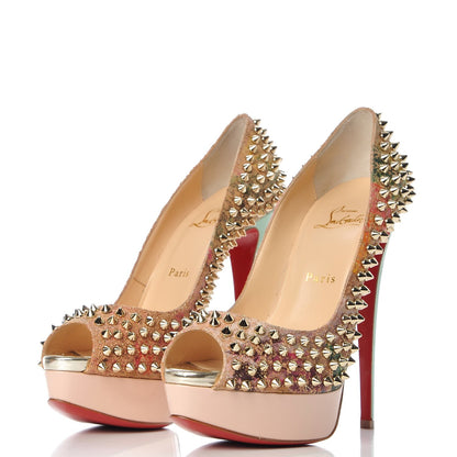 Christian Louboutin Cork Patent Bloom Print Lady Peep Spikes 150 Pumps 39.5 Multicolor 2 of 9