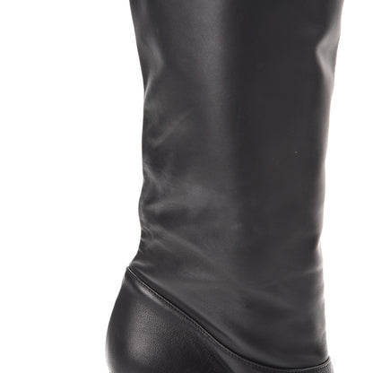 Valentino Garavani Lambskin Rose Rosette Tall Calf Boots 37.5 Black 10 of 12