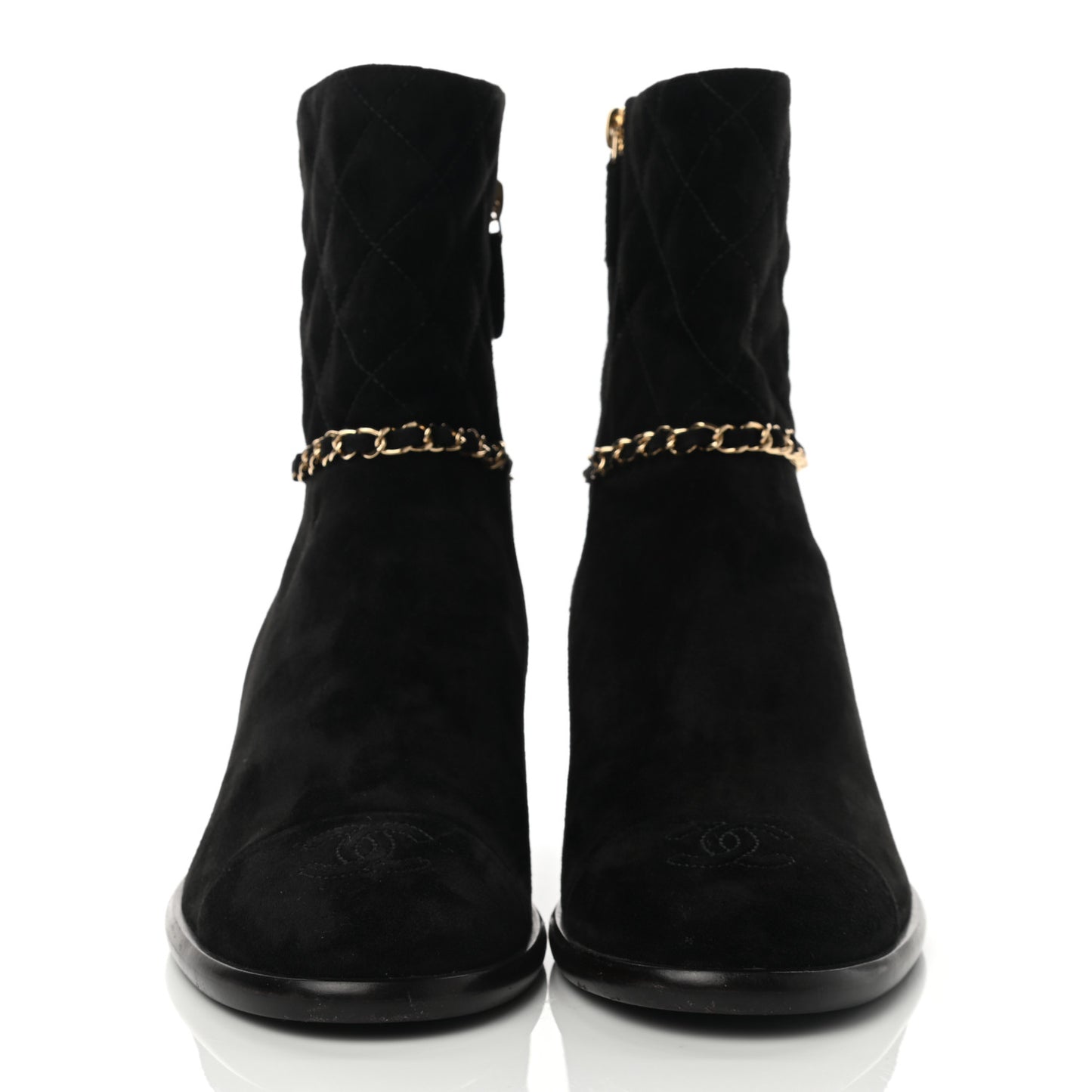 Suede Calfskin Chain CC Cap Toe Short Boots 38.5 Black