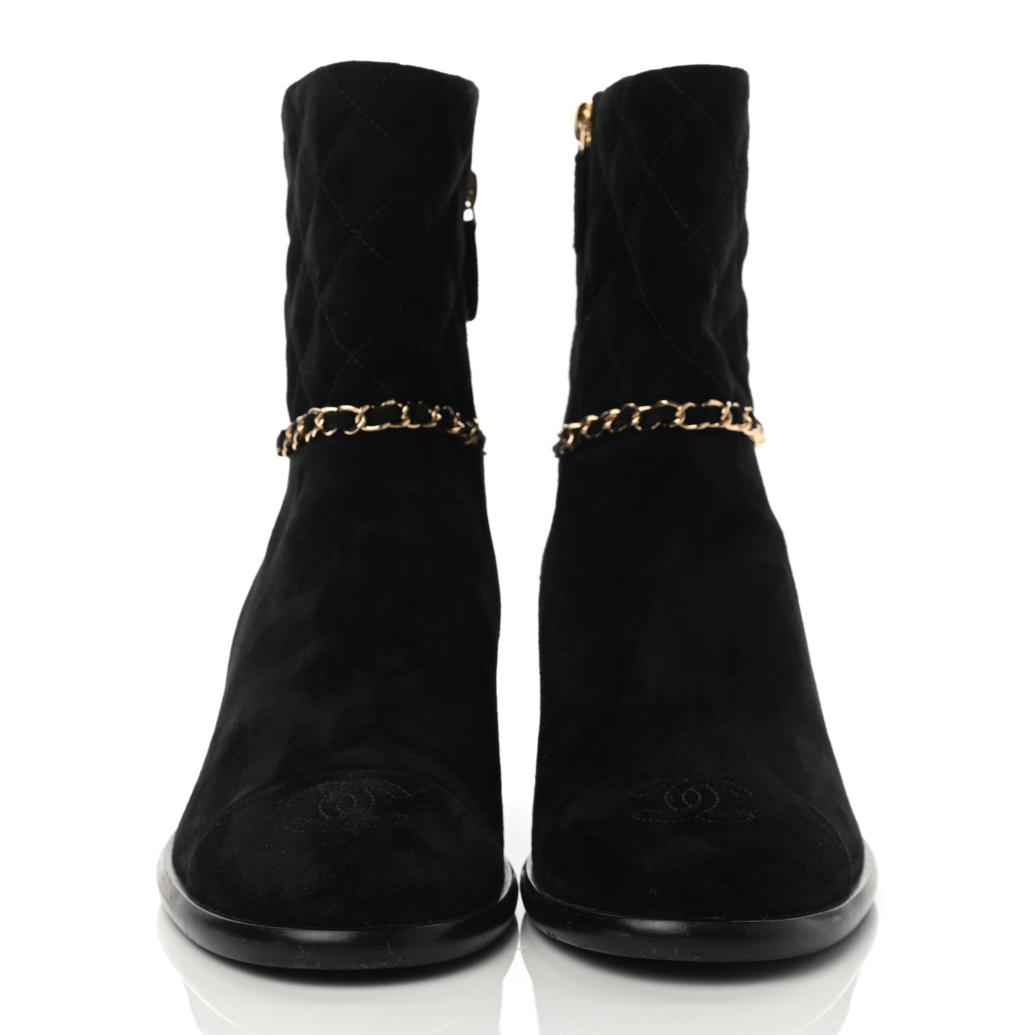 Chanel Suede Calfskin Chain CC Cap Toe Short Boots 38.5 Black 2 of 8