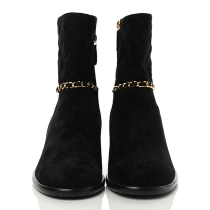 Chanel Suede Calfskin Chain CC Cap Toe Short Boots 38.5 Black 2 of 8