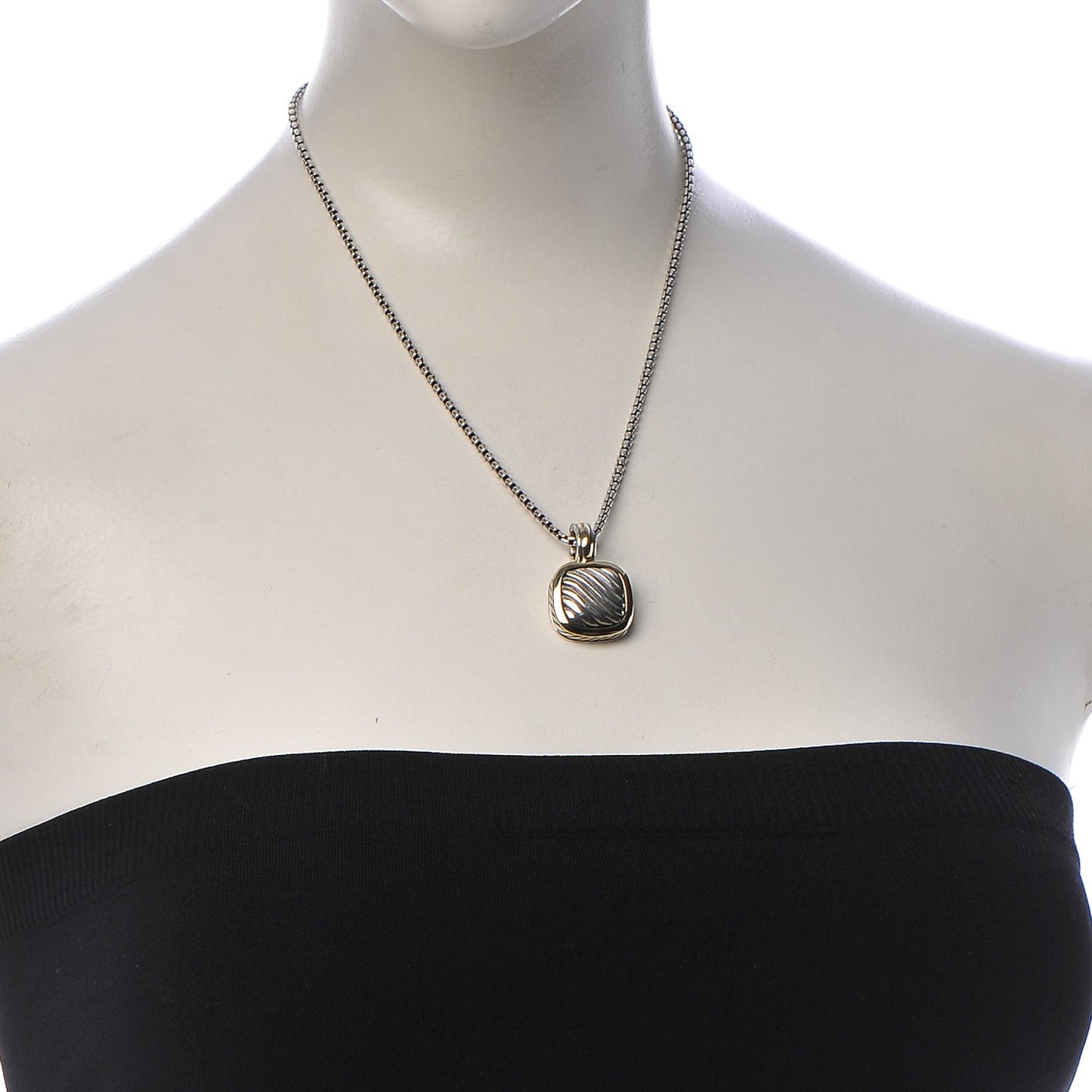 Sterling Silver 18K Gold 21mm Carved Cable Enhancer Pendant Necklace