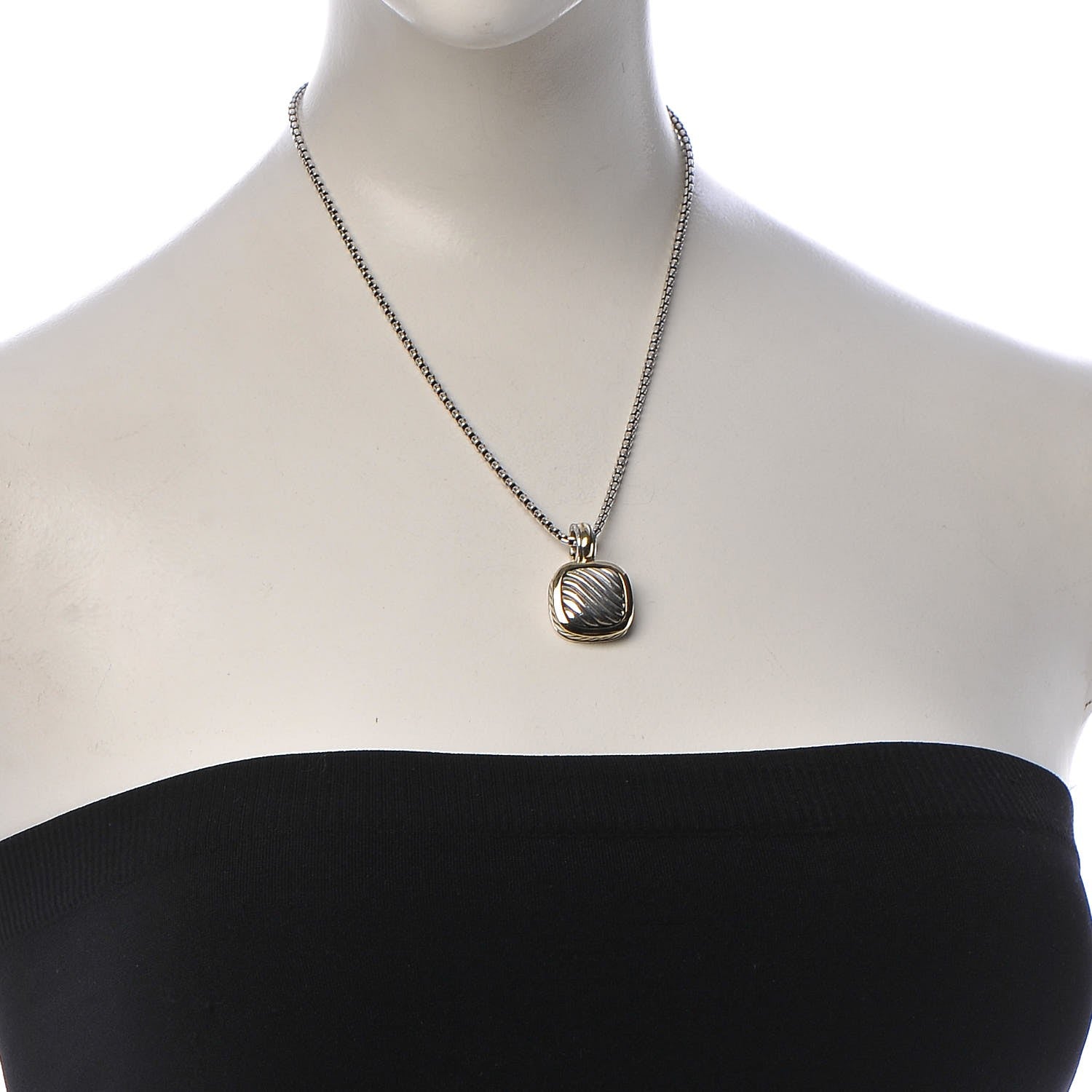 David Yurman Sterling Silver 18K Gold 21mm Carved Cable Enhancer Pendant Necklace 2 of 6
