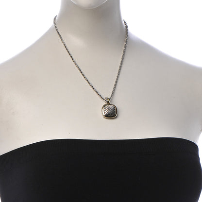David Yurman Sterling Silver 18K Gold 21mm Carved Cable Enhancer Pendant Necklace 2 of 6