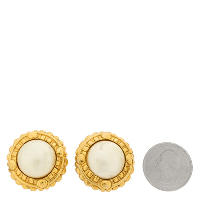 Chanel Pearl Round Clip On Earrings Gold 2 of 4
