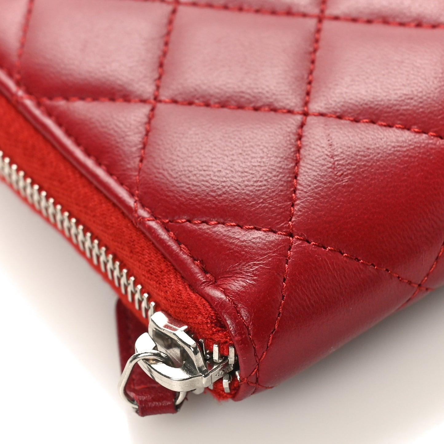 Lambskin Quilted Large Gusset Zip Around Wallet Red