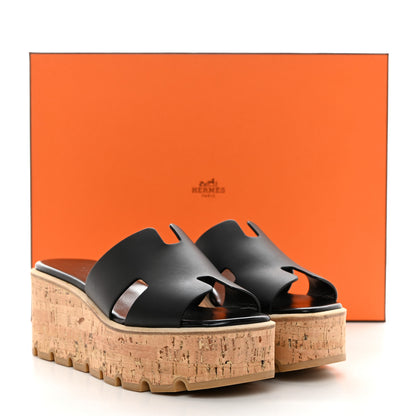 Hermes Calfskin Cork Eze 30 Sandals 37 Black 9 of 9