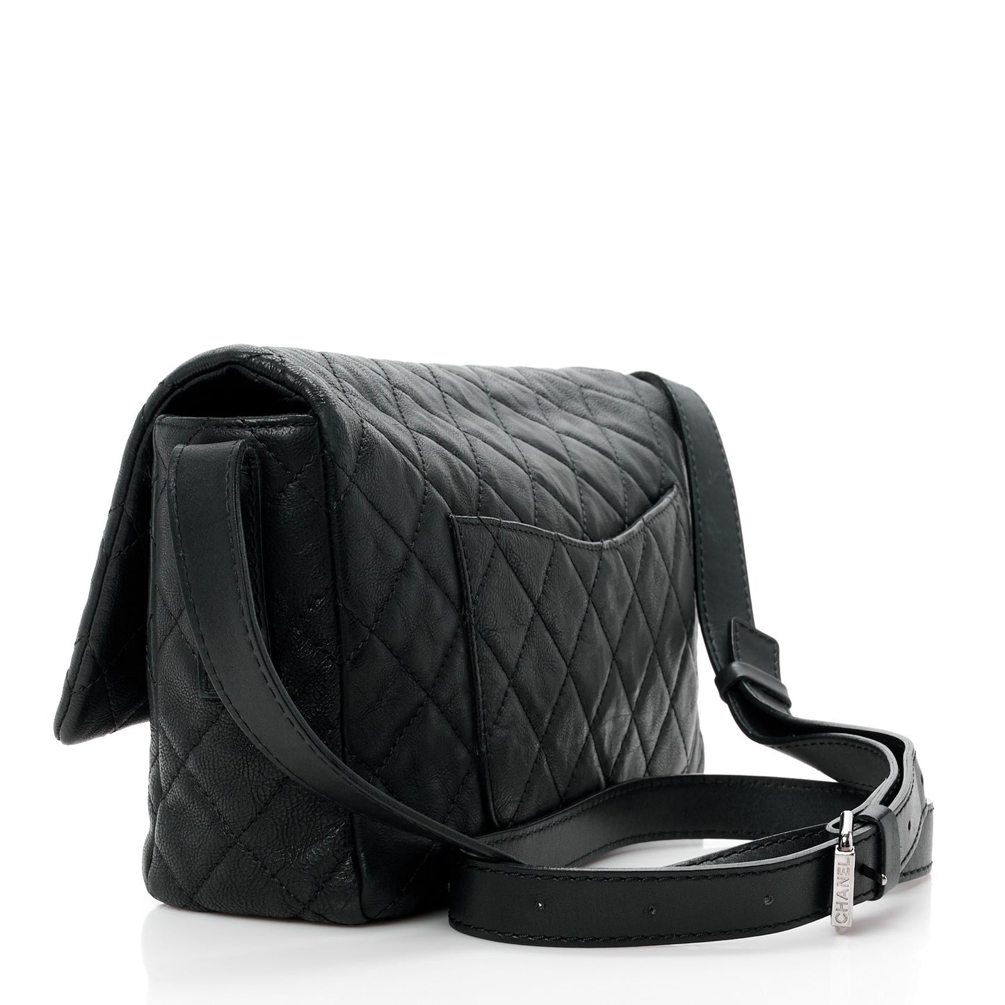Calfskin Quilted Jumbo Easy Reissue Messenger Flap Black