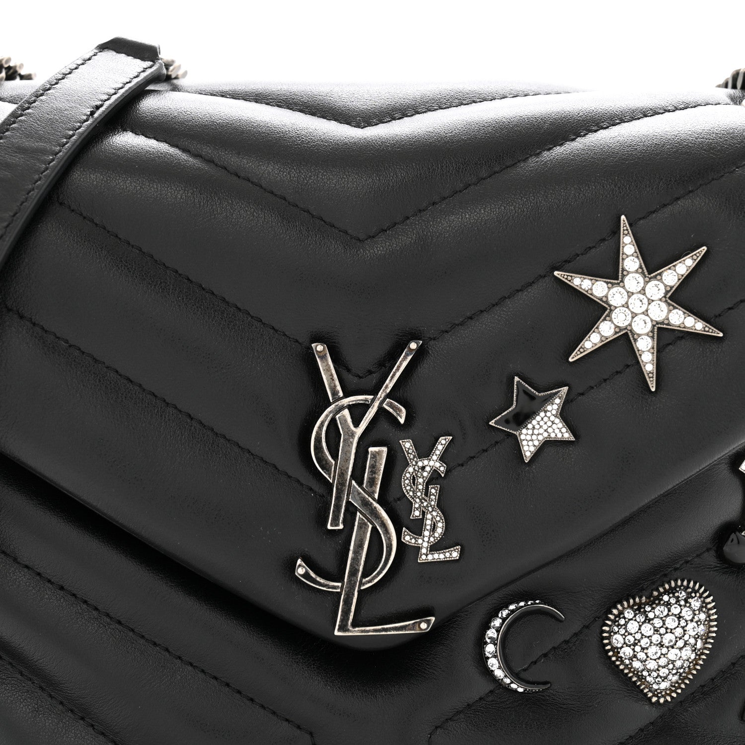 Saint Laurent Calfskin Y Quilted Monogram Small Charm Loulou Chain Satchel Black 9 of 15