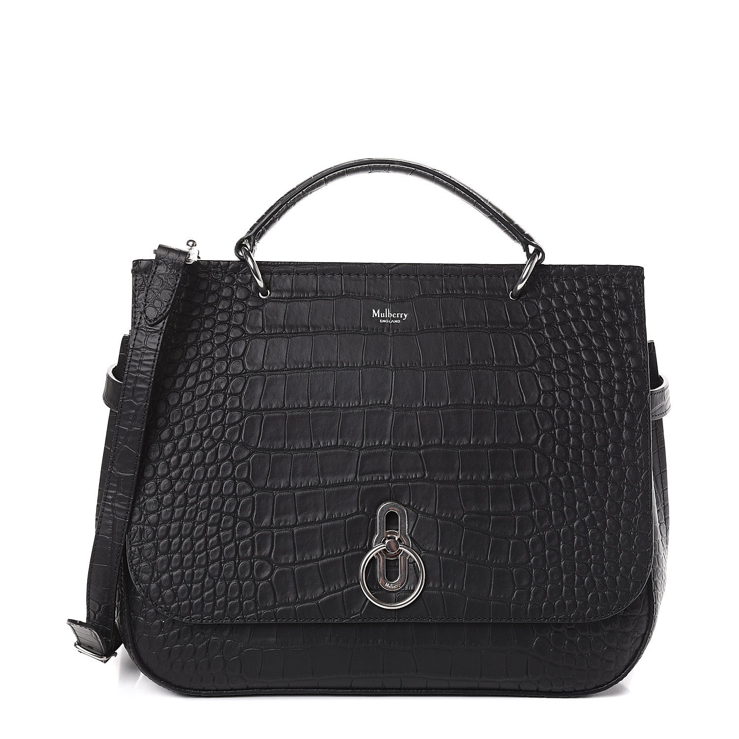 Mulberry Calfskin Crocodile Embossed Amberley Satchel Black 1 of 8