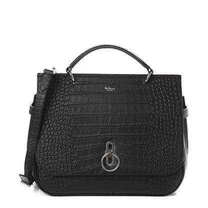 Mulberry Calfskin Crocodile Embossed Amberley Satchel Black 1 of 8