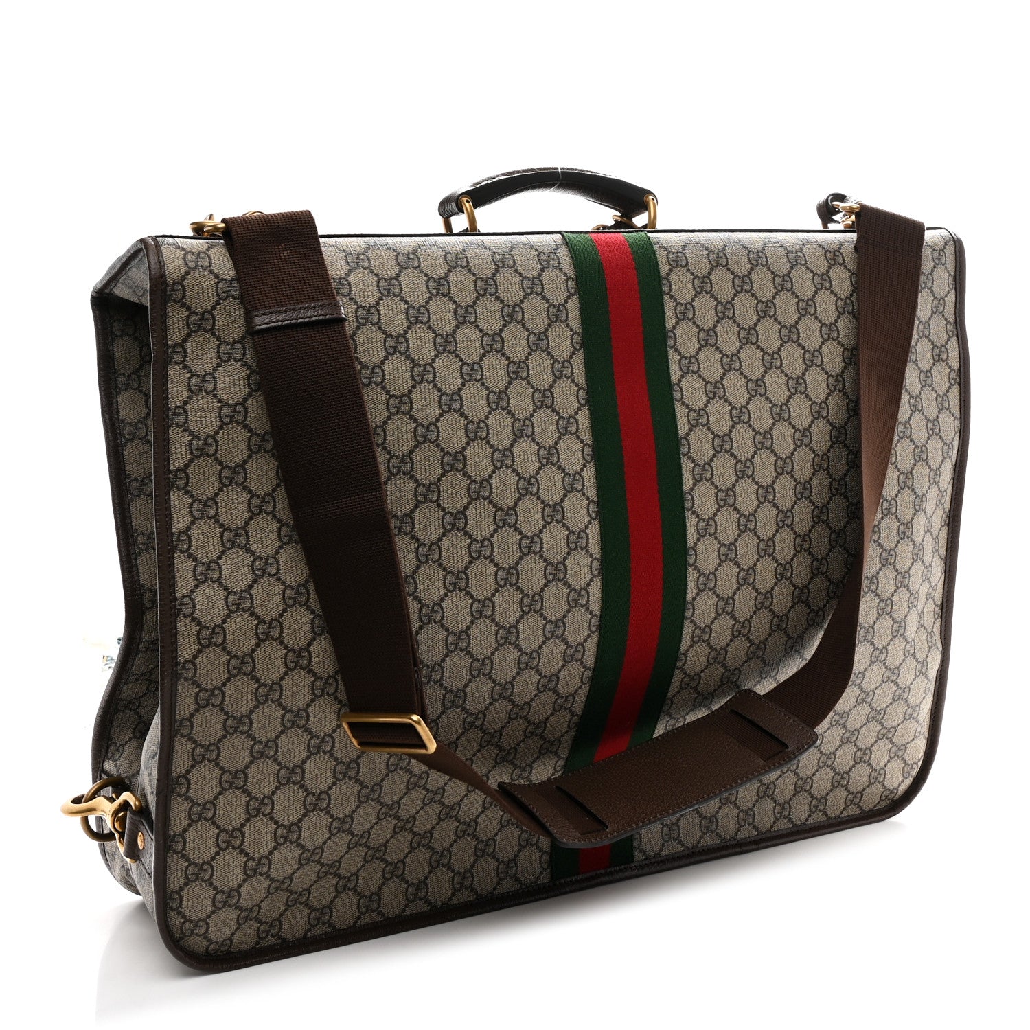 Gucci GG Supreme Monogram Textured Dollar Calfskin Web Ophidia Savoy Garment Bag Beige Ebony New Acero 2 of 9