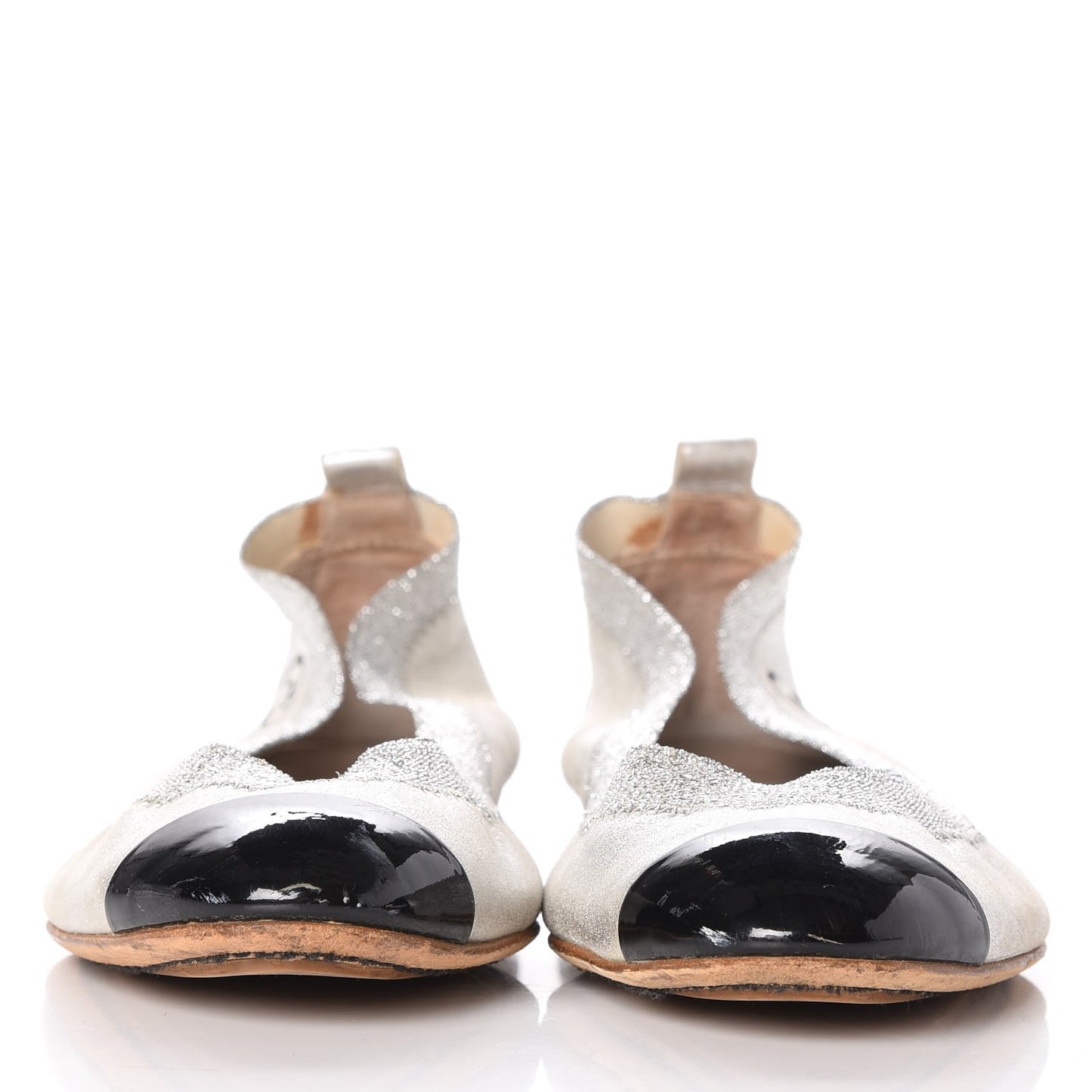 Metallic Lambskin Patent CC Cap Toe Ballerina Flats 40 Silver Black