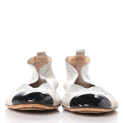 Chanel Metallic Lambskin Patent CC Cap Toe Ballerina Flats 40 Silver Black 2 of 11