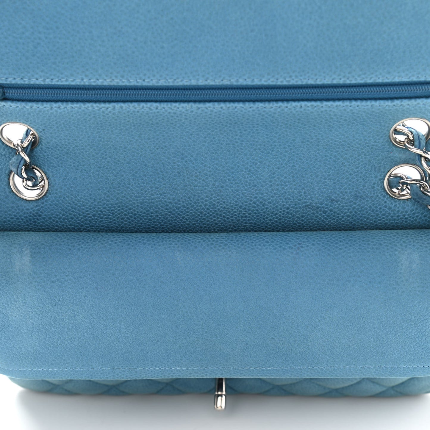 Iridescent Caviar Quilted Medium Double Flap Blue