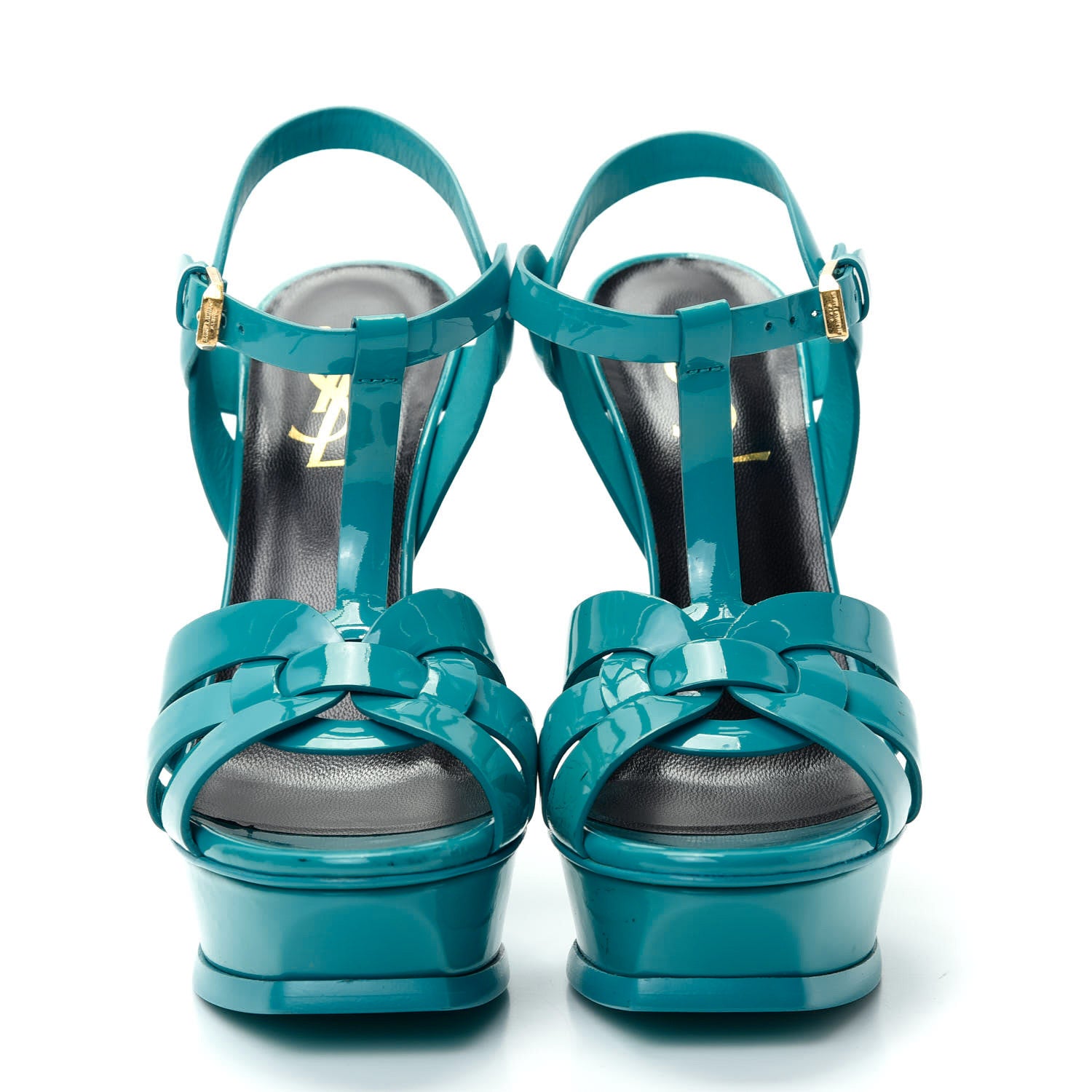 Saint Laurent Patent Tribute 105 Platform Sandals 35.5 Turquoise 2 of 11