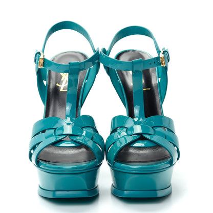 Saint Laurent Patent Tribute 105 Platform Sandals 35.5 Turquoise 2 of 11