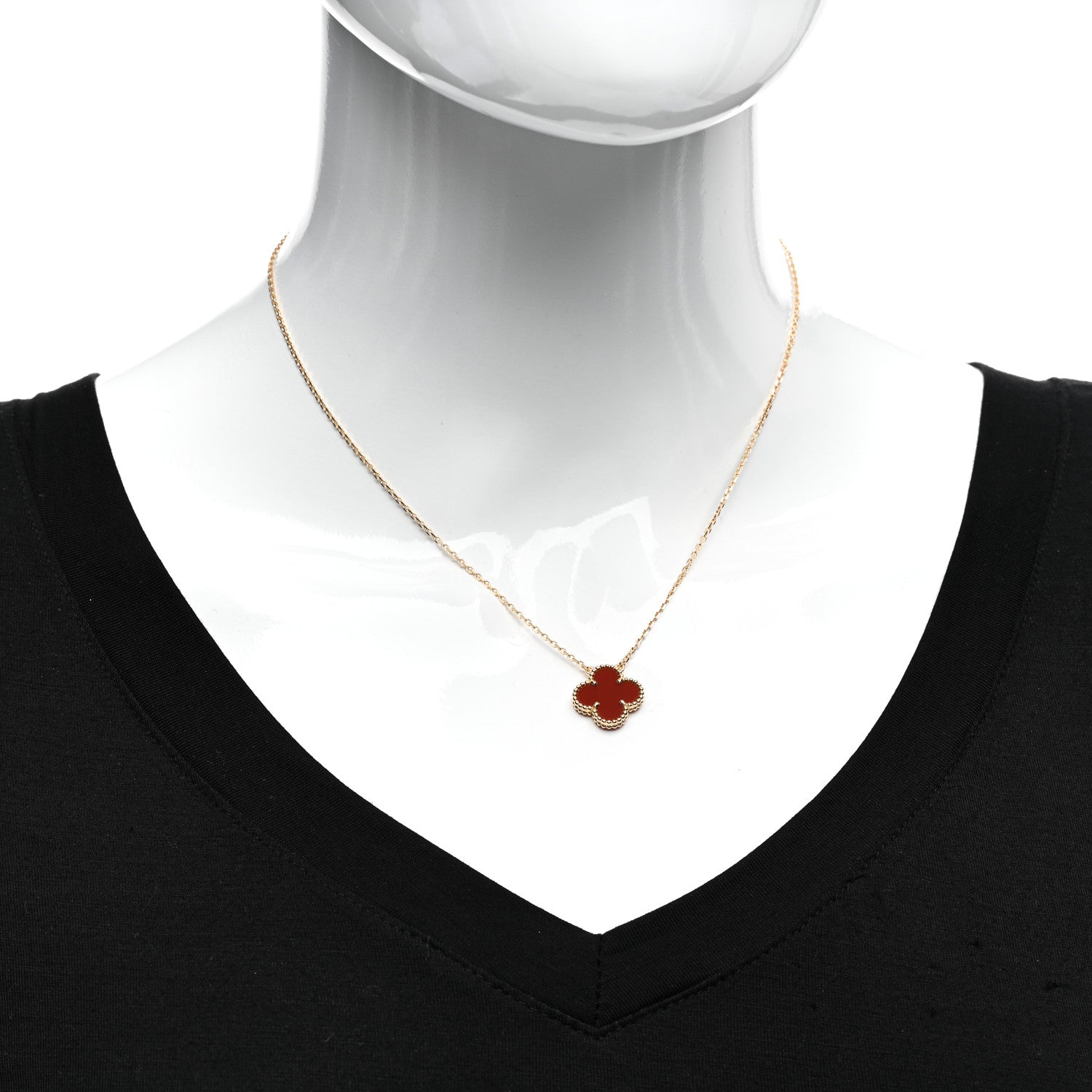Van Cleef & Arpels 18K Yellow Gold Carnelian Vintage Alhambra Pendant Necklace 2 of 5