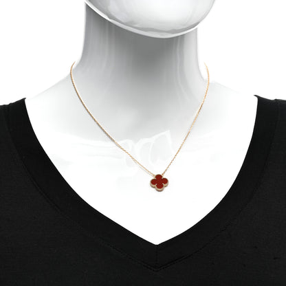 Van Cleef & Arpels 18K Yellow Gold Carnelian Vintage Alhambra Pendant Necklace 2 of 5