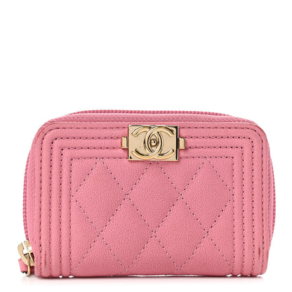 Chanel Caviar Quilted Boy Zip Around Coin Purse Wallet Pink 1 of 7