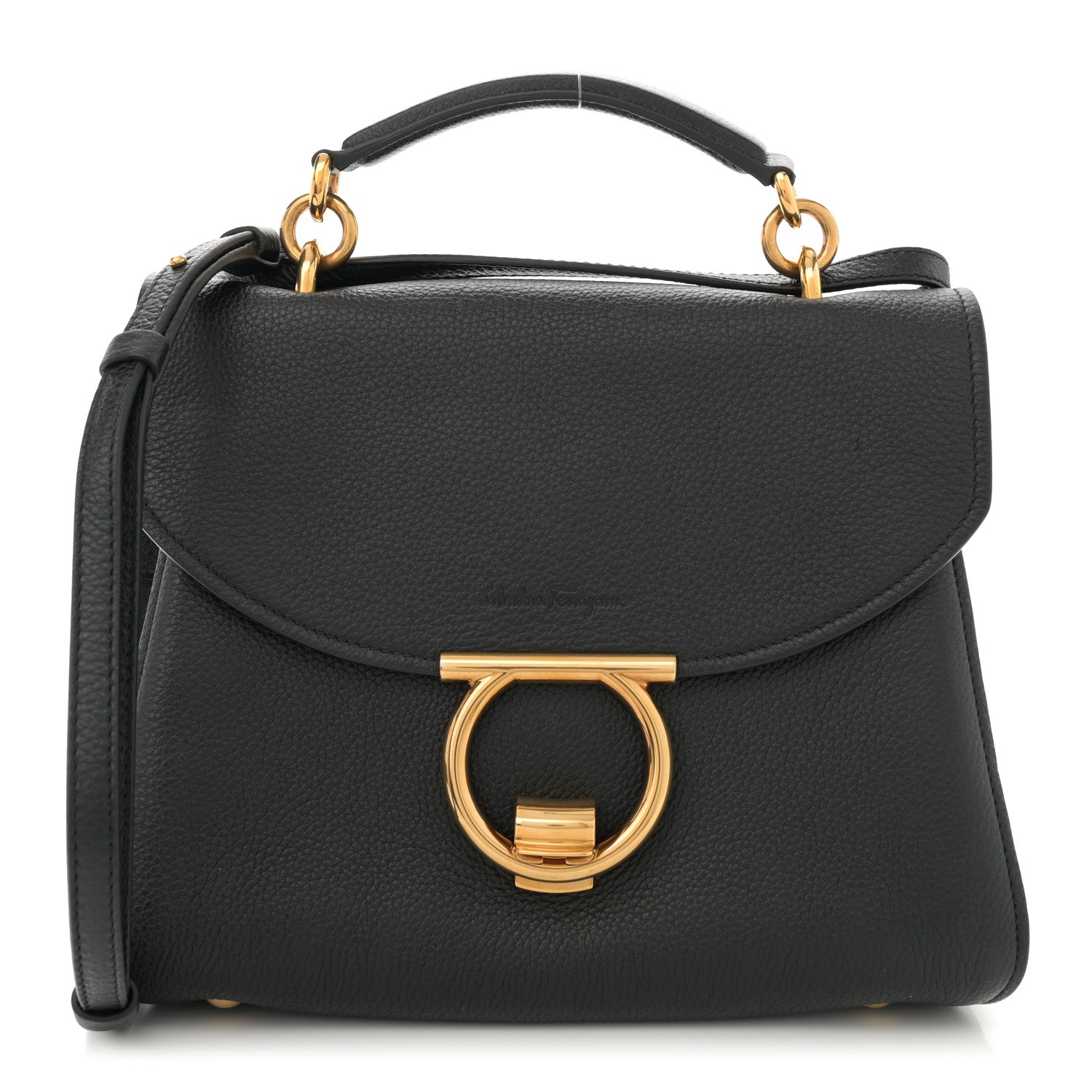Salvatore Ferragamo Calfskin Small Margot Top Handle Satchel Black 1 of 10