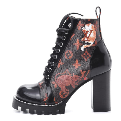 Louis Vuitton Patent Calfskin Catogram Star Trail Ankle Boots 36.5 Black Marron 1 of 6