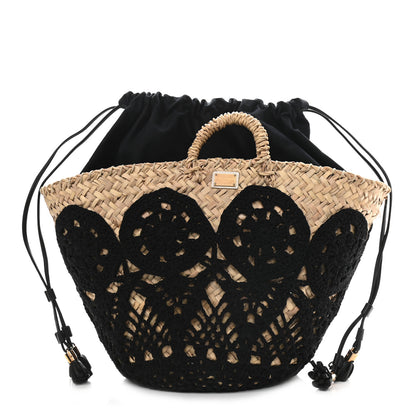 Dolce & Gabbana Woven Raffia Crochet Tote Black Multicolor 1 of 10