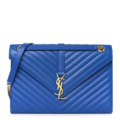 Saint Laurent Grain De Poudre Matelasse Chevron Large Monogram Satchel Blue Majorelle 1 of 10