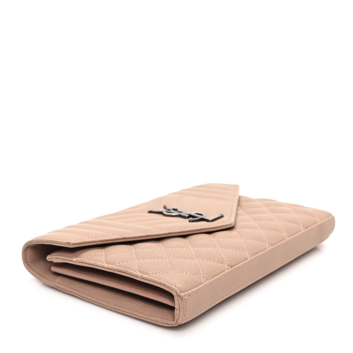 Saint Laurent Sheepskin Tri-Quilt Monogram Envelope Chain Wallet Dark Beige 4 of 13