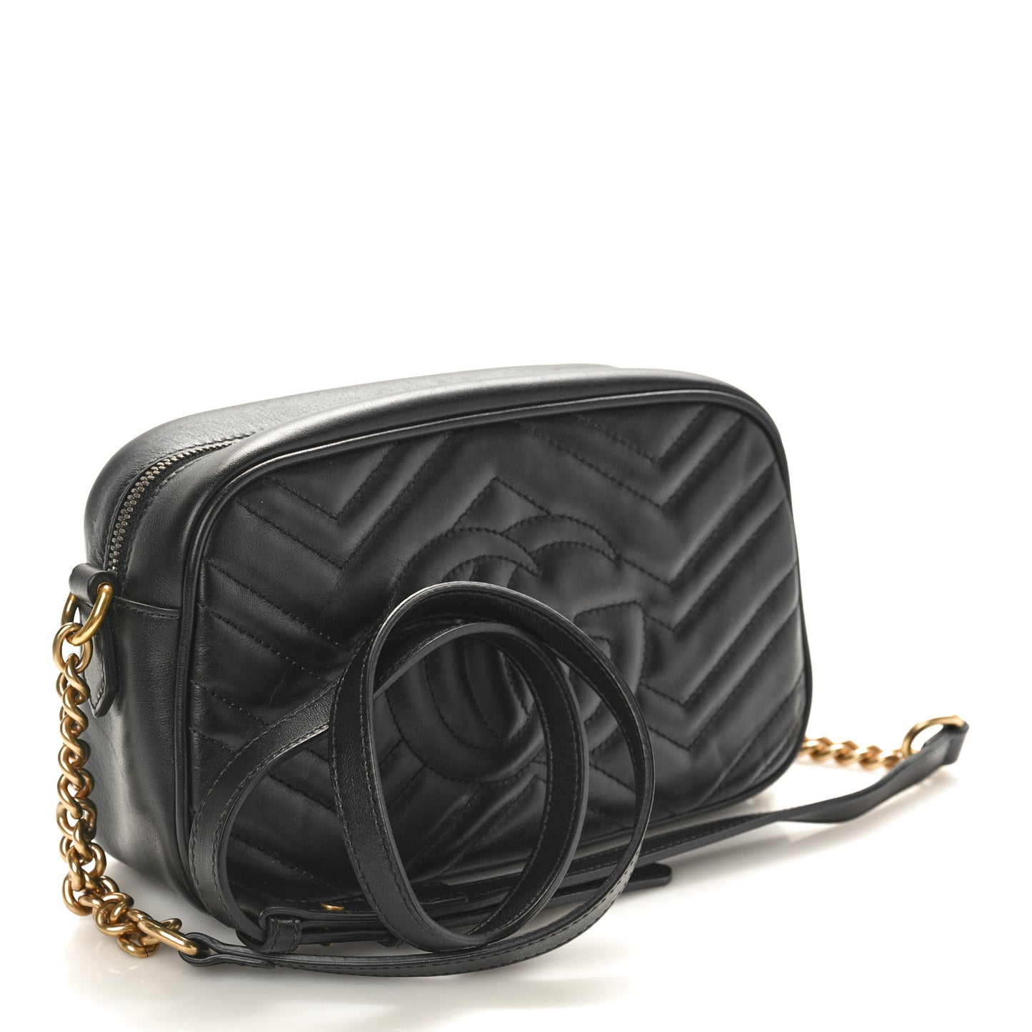 Calfskin Matelasse Small GG Marmont Chain Shoulder Bag Black
