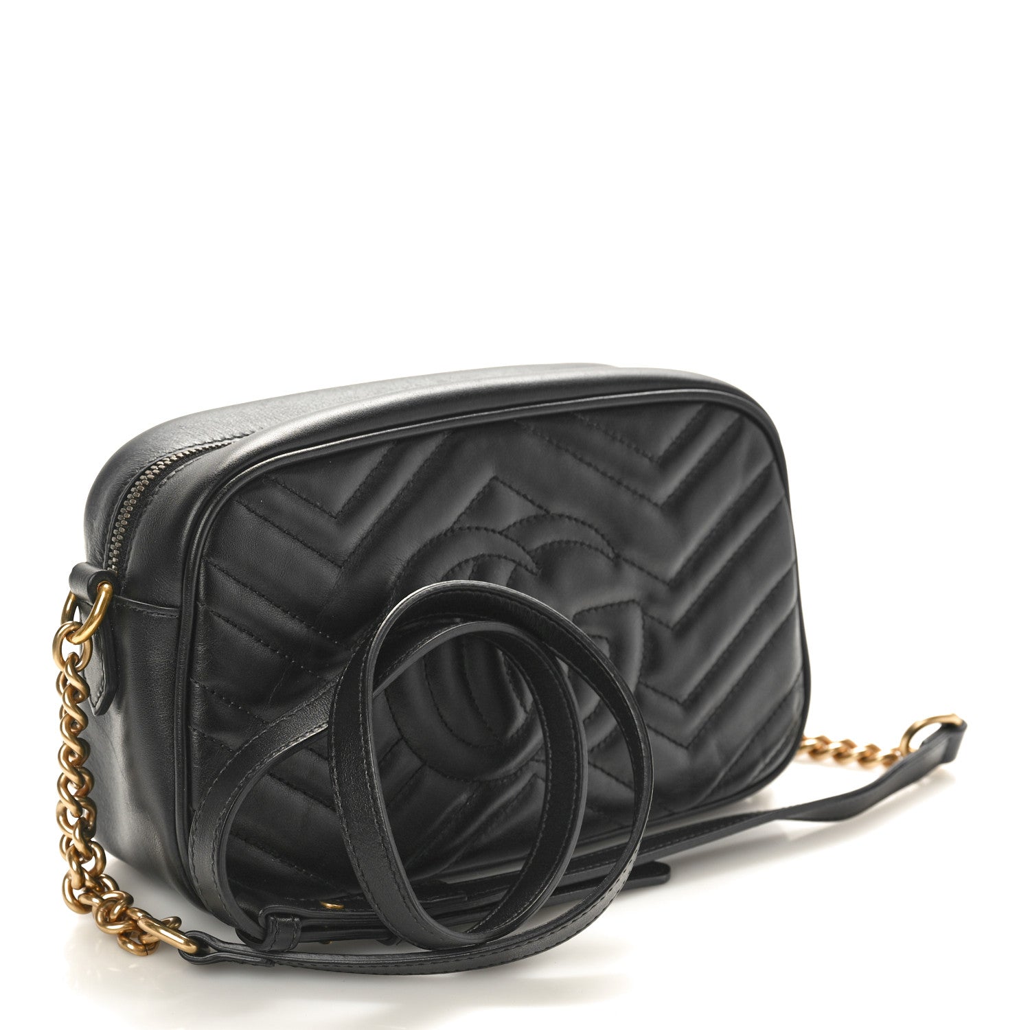 Gucci Calfskin Matelasse Small GG Marmont Chain Shoulder Bag Black 2 of 10