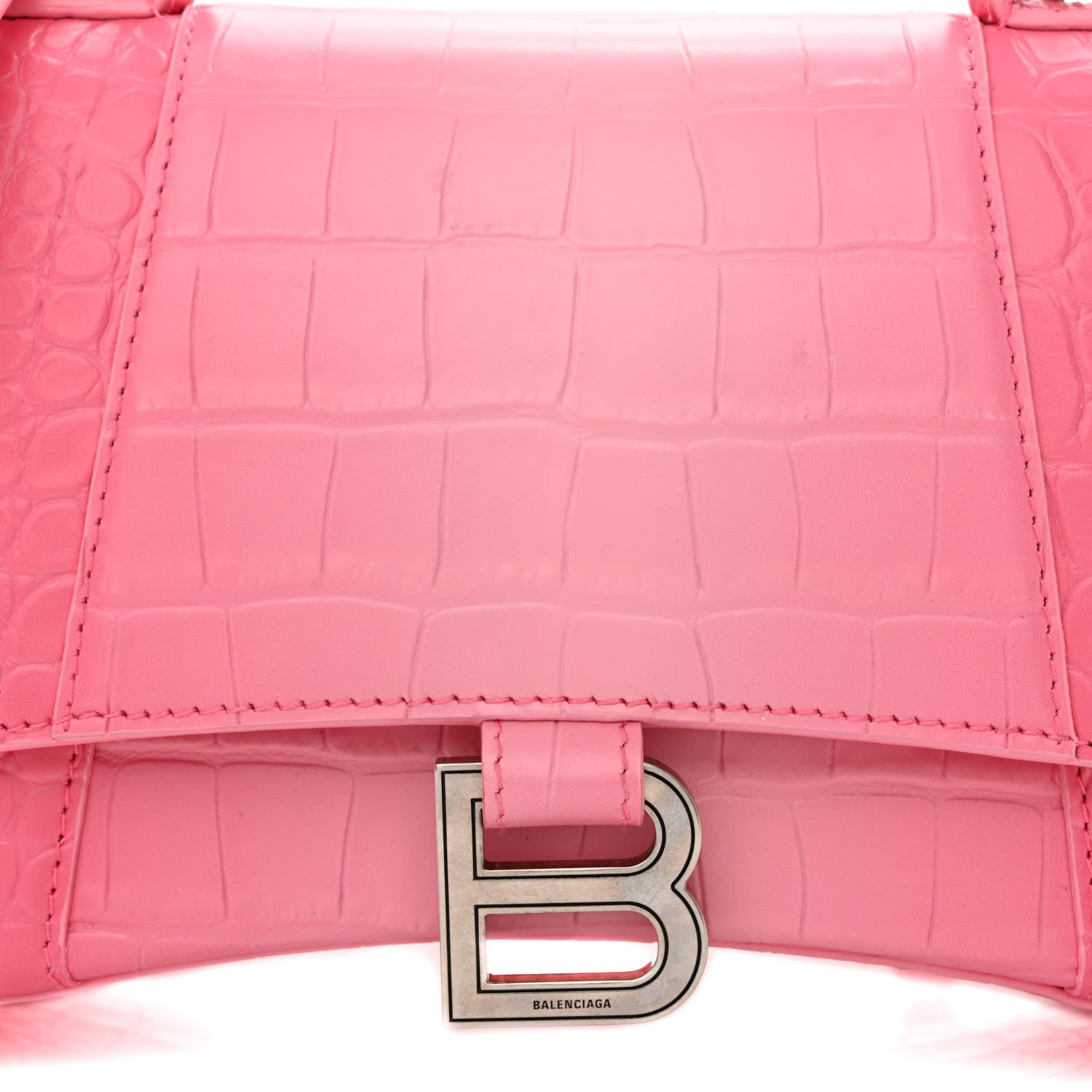 Balenciaga Calfskin Crocodile Embossed Degrade Small Hourglass Top Handle Bag Sweet Pink 9 of 12