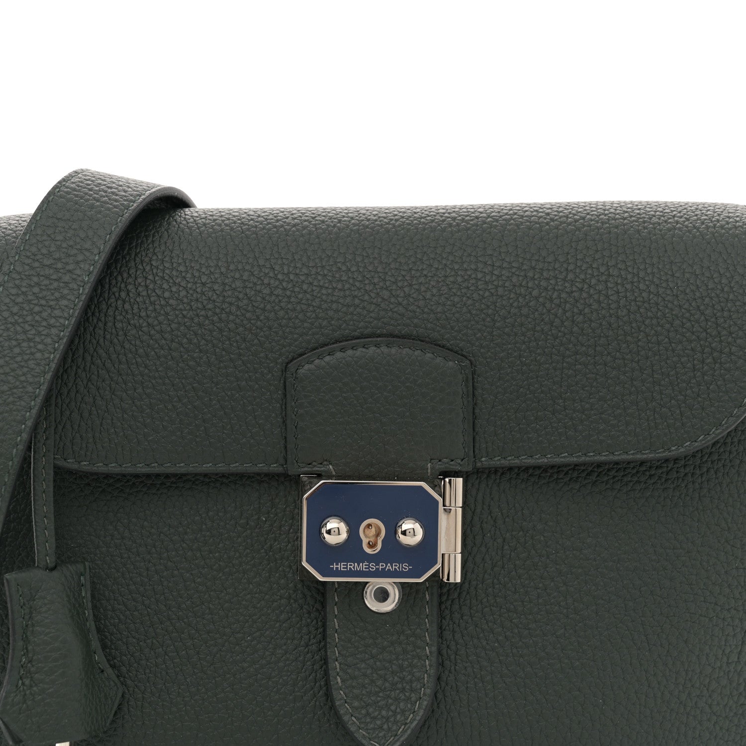 Hermes Togo Laque Sac A Depeches 21 Messenger Bag Vert Fonce Bleu Saphir 8 of 10