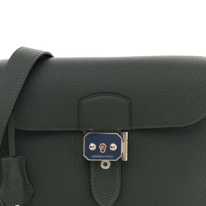 Hermes Togo Laque Sac A Depeches 21 Messenger Bag Vert Fonce Bleu Saphir 8 of 10