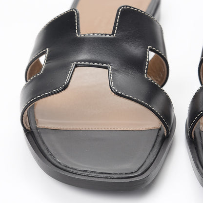 Hermes Box Calfskin Oran Sandals 38 Black 9 of 14