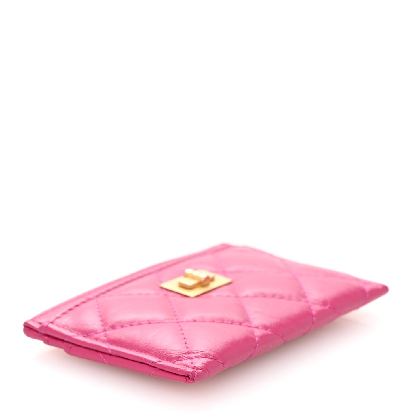 Aged Calfskin Quilted Reissue Card Holder Fuchsia