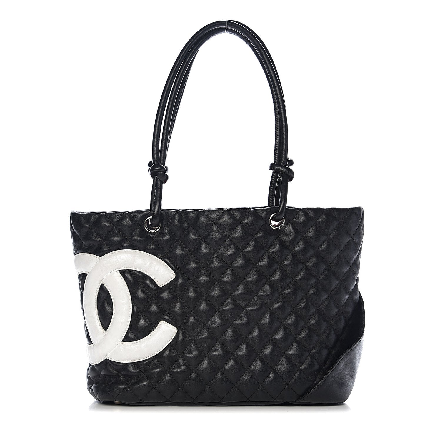 Calfskin Quilted Large Cambon Tote Black White