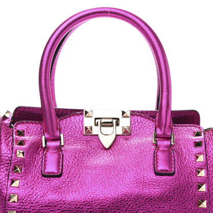 Valentino Garavani Metallic Grained Calfskin Mini Rockstud Double Handle Tote Peony 9 of 9