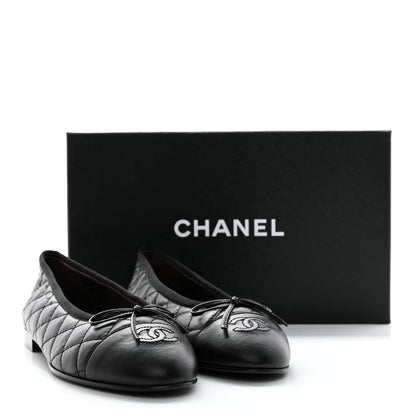 Chanel Aged Calfskin Quilted Cap Toe Ballerina Flats 38.5 Black 10 of 10