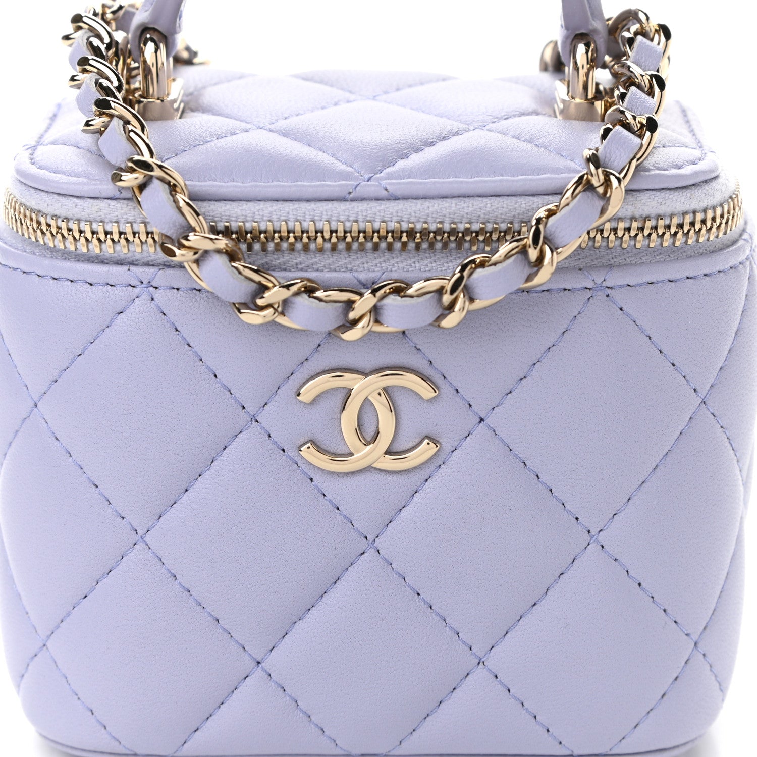 Chanel Lambskin Quilted Top Handle Mini Vanity Case With Chain Light Purple 8 of 10