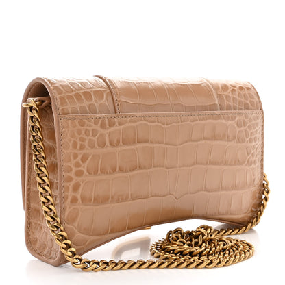 Balenciaga Shiny Calfskin Crocodile Embossed Hourglass Chain Bag Nude Beige 3 of 9
