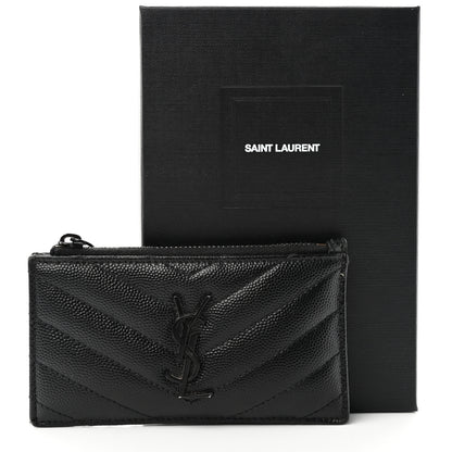 Saint Laurent SAINT LAURENT Grain De Poudre Matelasse Chevron Monogram Fragments Zippered Card Case Black 16 of 16