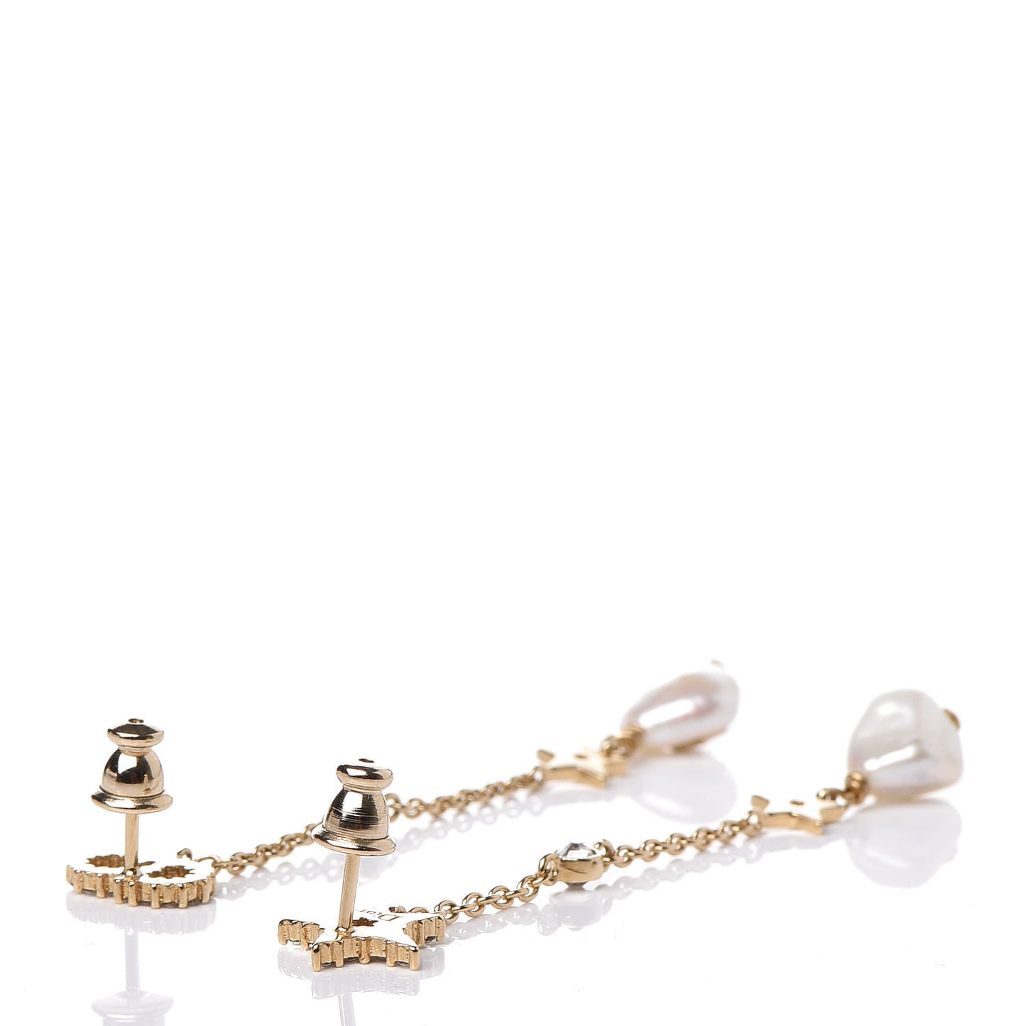 Pearl Crystal Shiny-D Dangle Chain Earrings Gold