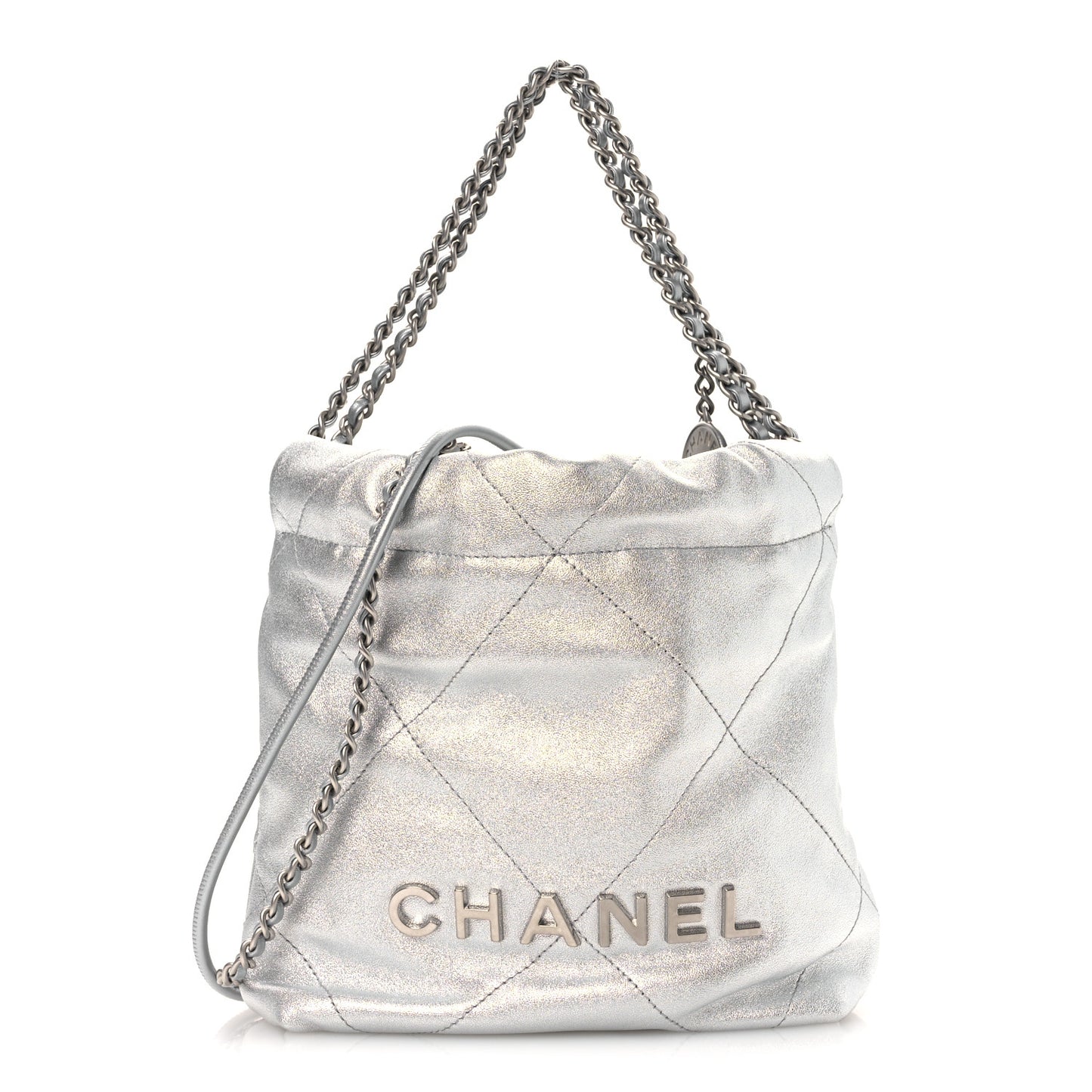 Metallic Lambskin Quilted Mini Chanel 22 Silvery